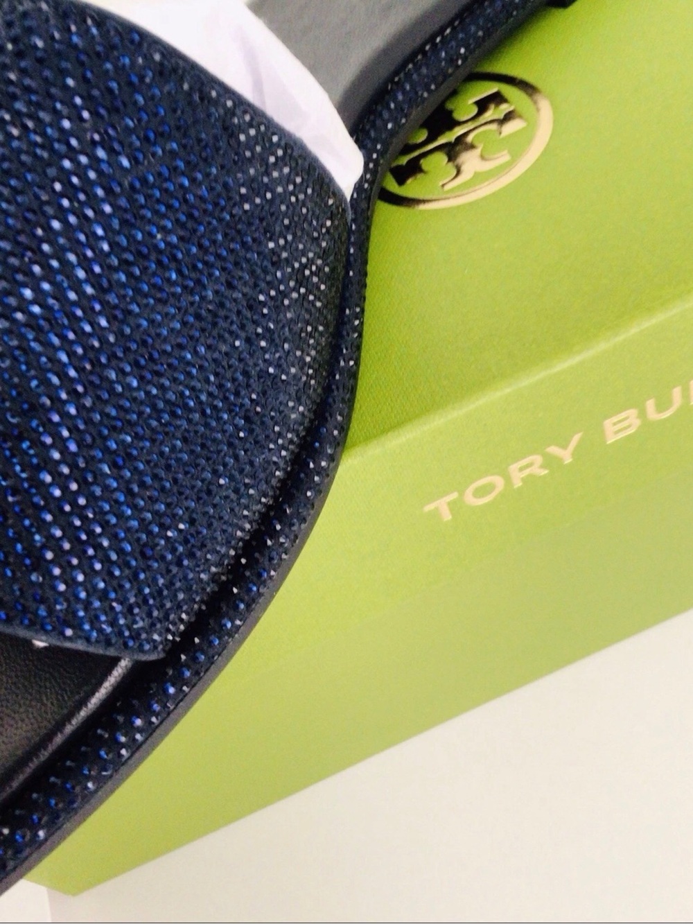 Tory Burch Everly Slide Leather Rhinestones Sandals-Navy New In Box - Picture 4 of 10